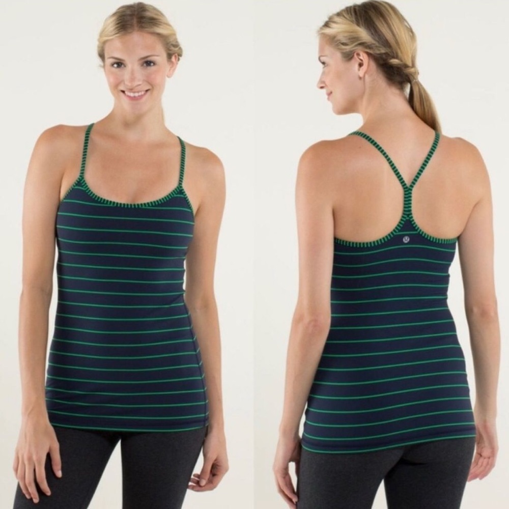 Lululemon | Power Y Green Blue Striped Tank Top